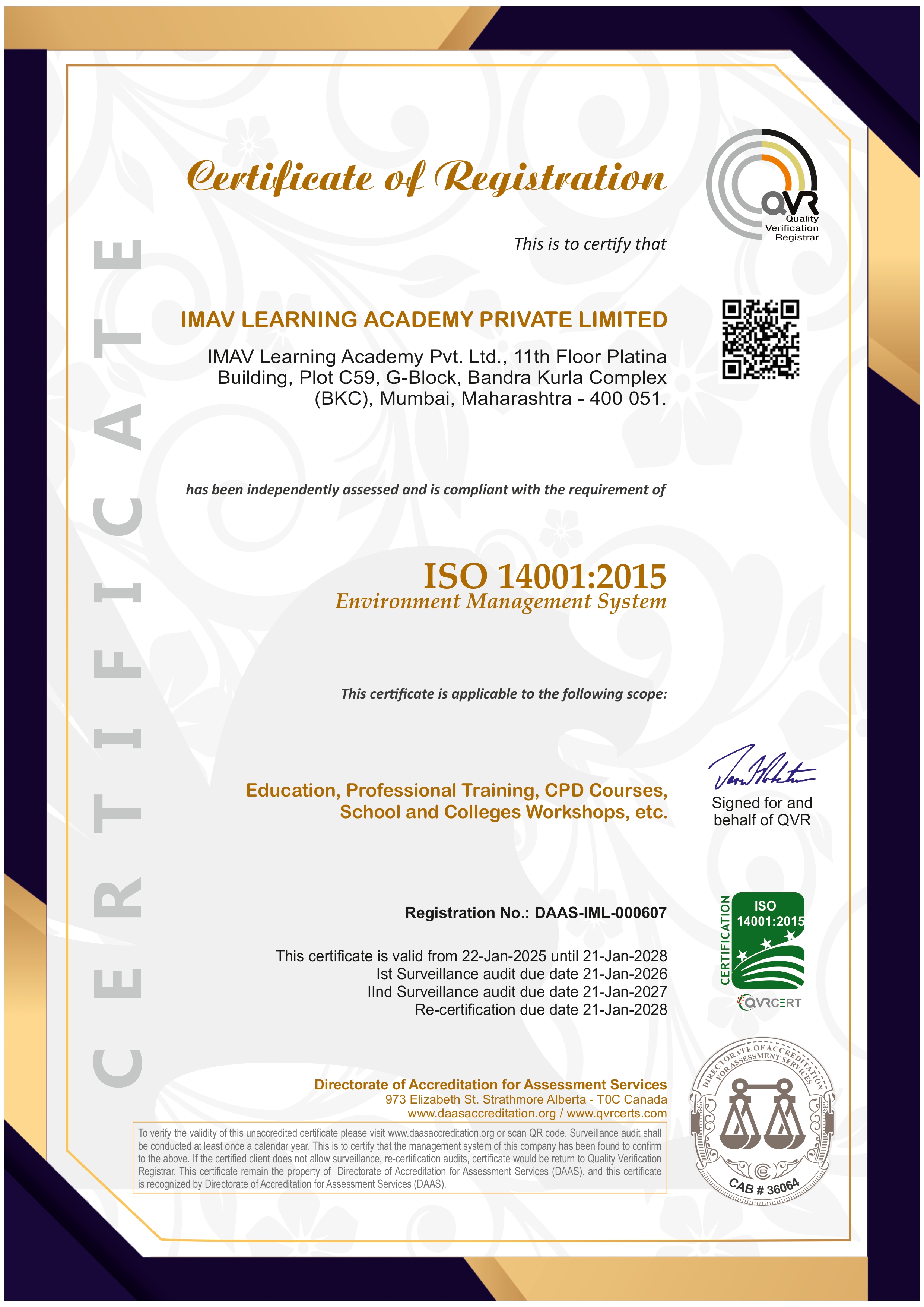 ISO 14001:2015 certificate