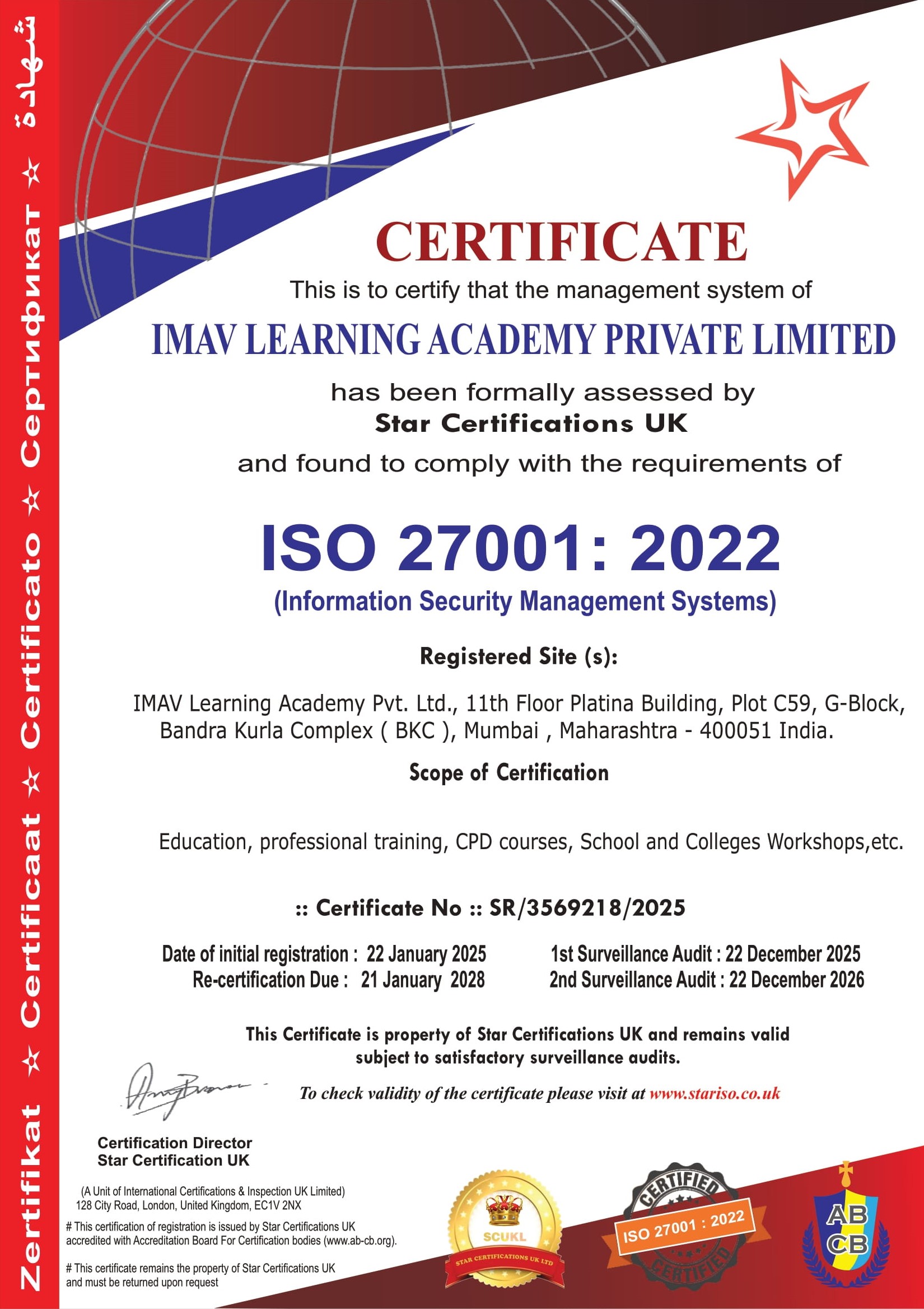 ISO 27001:2022 certificate
